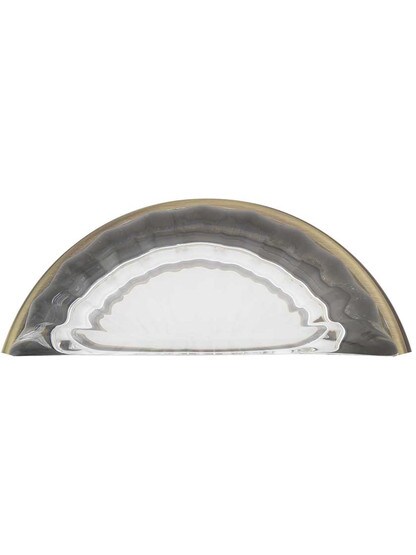 Fluted Lead-Free Crystal Cup Pull - 3 inch Center-to-Center in Antique Brass.